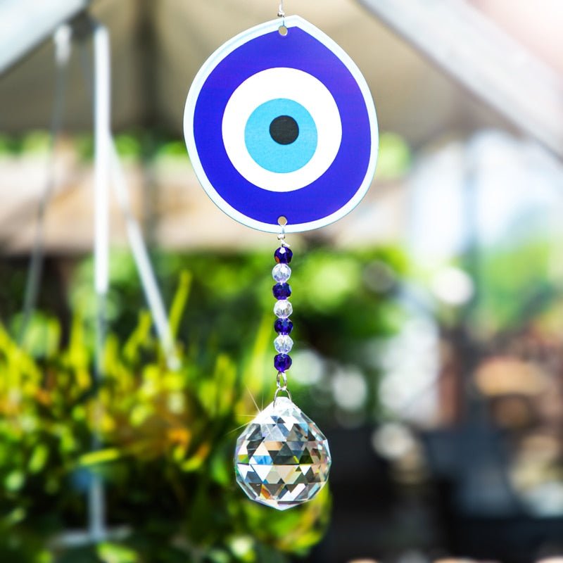 Classic Blue Greek Evil Eye with Single Large Suncatcher Crystal Wall Hanging - Wall Hanging
