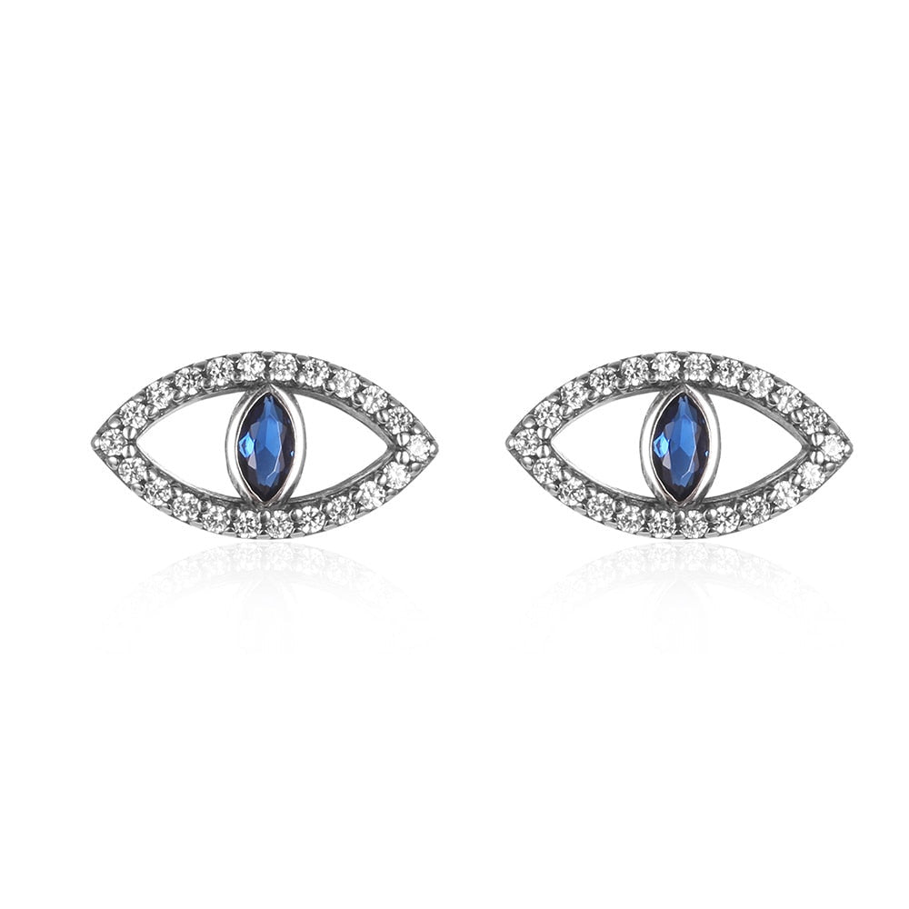 Deep Blue and White Stone Eye Shaped Evil Eye Earrings - Earrings
