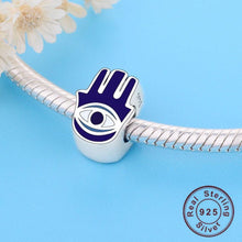 Load image into Gallery viewer, Deep Blue Evil Eye inside Hamsa Hand Silver Charm Bead - Charm Bead
