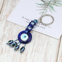 Load image into Gallery viewer, Deep Blue Evil Eye Keychains - 10 Designs - KeychainBlue Evil Eye with Four Hanging BeadsBlue
