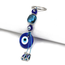 Load image into Gallery viewer, Deep Blue Evil Eye Keychains - 10 Designs - KeychainBlue Evil Eye with Two Hanging BeadsBlue
