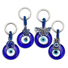 Load image into Gallery viewer, Deep Blue Evil Eye Keychains - 10 Designs - KeychainEvil Eye with One Hanging BeadBlue
