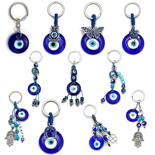 Deep Blue Evil Eye Keychains - 10 Designs - KeychainSingle Blue Evil Eye no Additional BeadsBlue