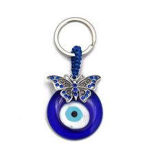 Load image into Gallery viewer, Deep Blue Evil Eye Keychains - 10 Designs - KeychainEvil Eye with ButterflyBlue
