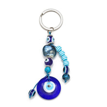 Load image into Gallery viewer, Deep Blue Evil Eye Keychains - 10 Designs - KeychainEvil Eye with One Hanging BeadBlue
