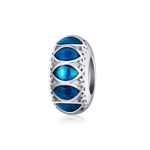 Deep Blue Stone Evil Eye Silver Charm Bead - Charm Bead