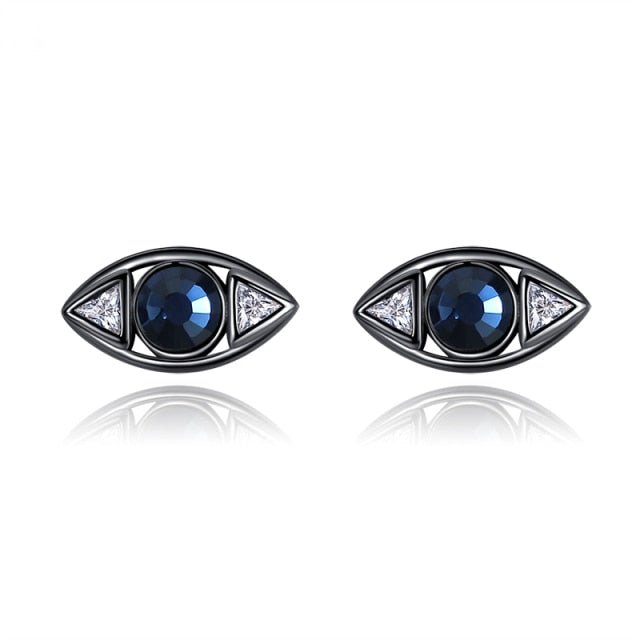 Deep Blue Stone Evil Eye Silver Earrings - Earrings