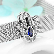 Load image into Gallery viewer, Deep Blue Stone Hamsa Hand Silver Charm Bead - Charm Bead
