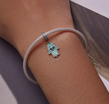 Load image into Gallery viewer, Downward Facing Turquoise Hamsa Hand with Evil Eye Pendant - Pendant
