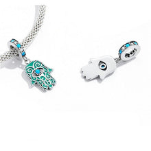 Load image into Gallery viewer, Downward Facing Turquoise Hamsa Hand with Evil Eye Pendant - Pendant
