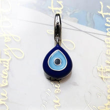 Load image into Gallery viewer, Drop Shaped Blue Enamel Evil Eye Silver Pendant - Pendant
