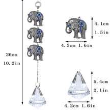 Load image into Gallery viewer, Elephants with Evil Eyes Wall Hanging with Single Large Suncatcher Crystal - Wall Hanging
