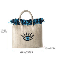 Load image into Gallery viewer, Embroidered Evil Eye and Hamsa Hand Tassel Weave Natural Straw Handbags - HandbagEvil Eye

