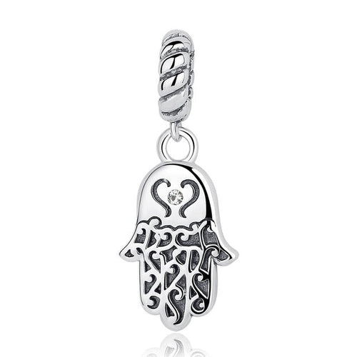 Engraved Hamsa Hand Silver Pendant - Pendant