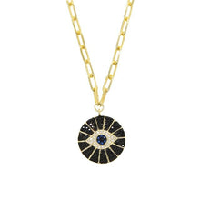 Load image into Gallery viewer, Engraved Stone Studded Evil Eye Pendant Necklaces - JewelleryGold - Black
