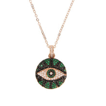 Load image into Gallery viewer, Engraved Stone Studded Evil Eye Pendant Necklaces - JewelleryGreen - Black
