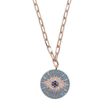 Load image into Gallery viewer, Engraved Stone Studded Evil Eye Pendant Necklaces - JewelleryRose Gold - Blue
