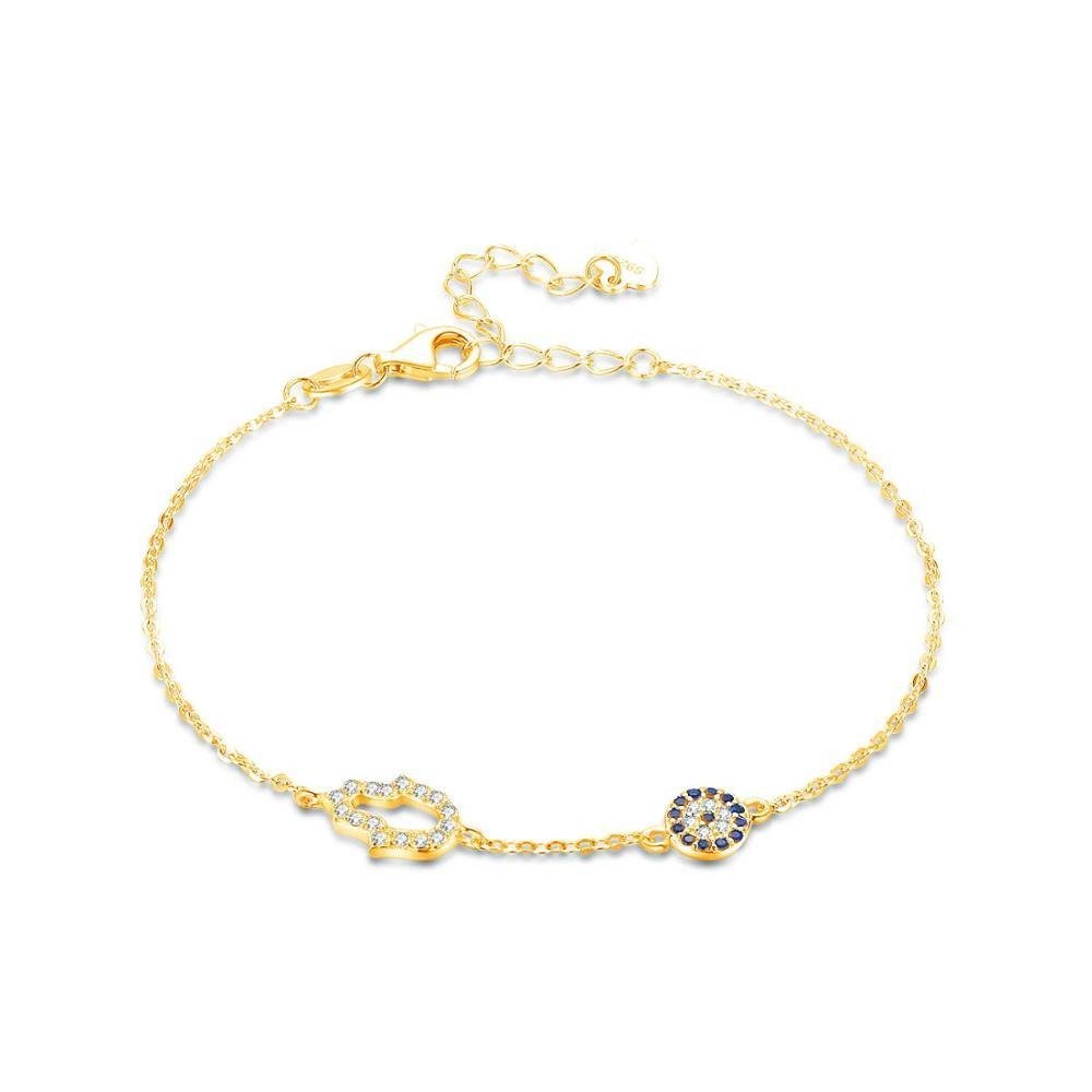 Evil Eye and Hamsa Hand Silver Bracelet - BraceletGold