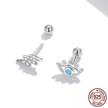Load image into Gallery viewer, Evil Eye and Lightning Bolt Silver Earrings - Earrings
