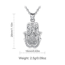 Load image into Gallery viewer, Evil Eye and Lotus Flower Engraved Hamsa Hand Silver Pendant and Necklace - NecklacePendant and Chain

