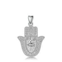 Load image into Gallery viewer, Evil Eye and Tree of Life Engraved Hamsa Hand Silver Pendant and Necklace - NecklaceOnly Pendant
