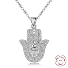 Load image into Gallery viewer, Evil Eye and Tree of Life Engraved Hamsa Hand Silver Pendant and Necklace - NecklaceOnly Pendant
