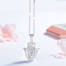 Load image into Gallery viewer, Evil Eye and Tree of Life Engraved Hamsa Hand Silver Pendant and Necklace - NecklacePendant and Chain
