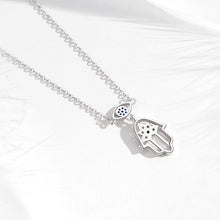 Load image into Gallery viewer, Evil Eye, Hamsa Hand, and Lotus Symbol Silver Necklace - Necklace
