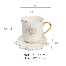 Load image into Gallery viewer, Evil Eye, Hamsa Hand and Mermaid&#39;s Tail themed Cup and Saucer Sets - Cup and Saucer SetWhiteEye DesignHamsa Hand
