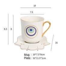 Load image into Gallery viewer, Evil Eye, Hamsa Hand and Mermaid&#39;s Tail themed Cup and Saucer Sets - Cup and Saucer SetWhiteCircular DesignHamsa Hand
