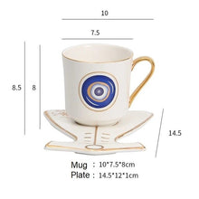 Load image into Gallery viewer, Evil Eye, Hamsa Hand and Mermaid&#39;s Tail themed Cup and Saucer Sets - Cup and Saucer SetWhiteCircular DesignMermaid&#39;s Tail
