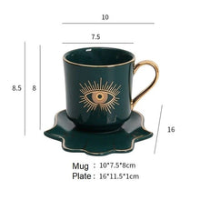 Load image into Gallery viewer, Evil Eye, Hamsa Hand and Mermaid&#39;s Tail themed Cup and Saucer Sets - Cup and Saucer SetGreenEye DesignHamsa Hand

