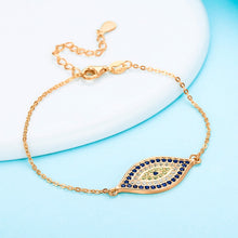 Load image into Gallery viewer, Image of an Evil Eye necklace in the color rose gold in a beautiful and delicate, blue and white stone-studded eye-shaped Evil Eye
