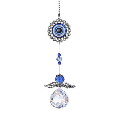 Evil Eye Wall Hanging with Single Large Suncatcher Crystal - Wall Hanging