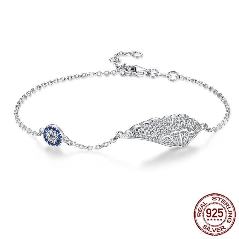 Evil Eye with Angel Wings Silver Bracelet - Bracelet