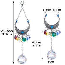 Load image into Gallery viewer, Evil Eye with Cresent Moon Wall Hanging with Multicolor Suncatcher Crystals - Wall Hanging

