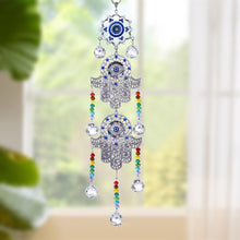 Load image into Gallery viewer, Evil Eye with Dual Hamsa Hands Wall Hanging with Suncatcher Crystals - Wall Hanging
