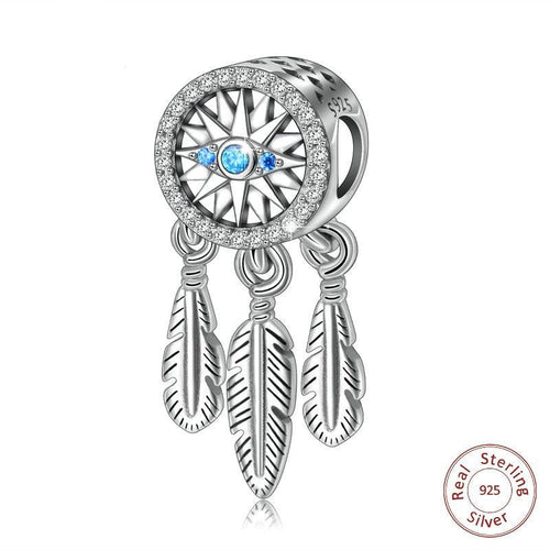 Evil Eye with Feathers Silver Pendant - Pendant