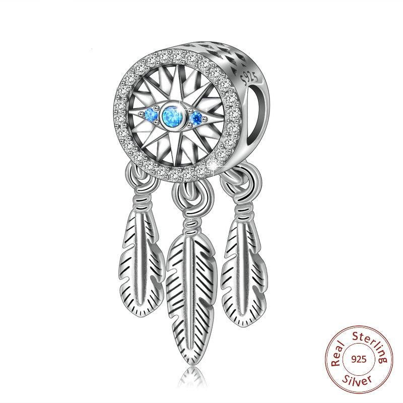 Evil Eye with Feathers Silver Pendant - Pendant