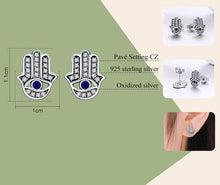 Load image into Gallery viewer, Evil Eye with Hamsa Hand Silver Stud Earrings - Earrings
