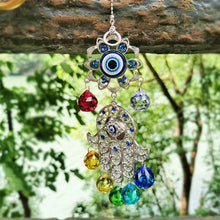 Load image into Gallery viewer, Evil Eye with Hamsa Hand Wall Hanging with Multicolor Suncatcher Crystals - Wall Hanging
