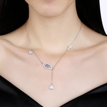 Load image into Gallery viewer, Evil Eye with Hearts and Holy Cross Silver Necklace - Necklace
