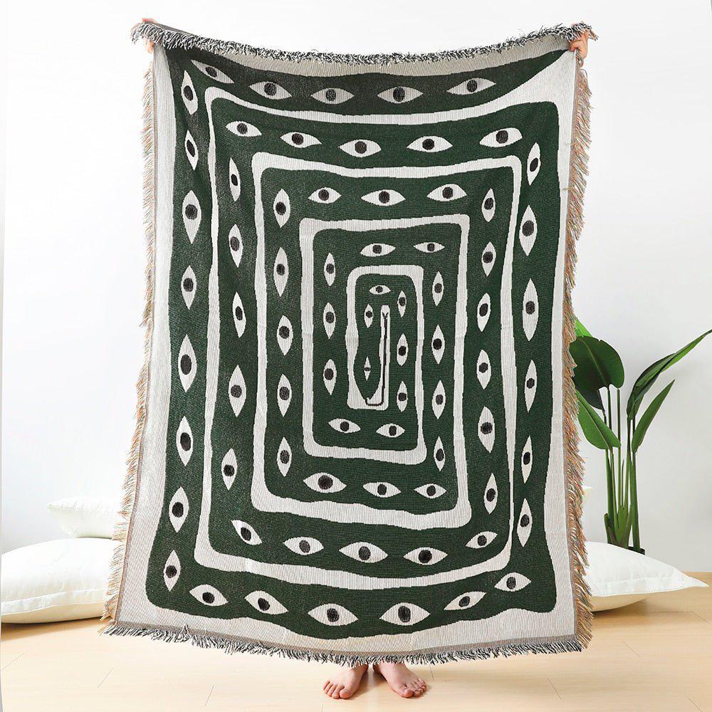Evil Eyes inside Coiled Green Snake Multipurpose Blanket, Wall Hanging, and More - Home Decor