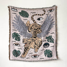Load image into Gallery viewer, Evil Eyes with Winged Tiger Multipurpose Blanket, Wall Hanging, Sofa Cover, and More - Home Decor
