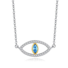 Load image into Gallery viewer, Eye Shaped Blue and White Stone Evil Eye Silver Necklaces - NecklaceSingle Light Blue Stone - Cat Eye Shape
