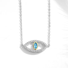Load image into Gallery viewer, Eye Shaped Blue and White Stone Evil Eye Silver Necklaces - NecklaceMultiple Light Blue Stones
