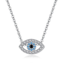 Load image into Gallery viewer, Eye Shaped Blue and White Stone Evil Eye Silver Necklaces - NecklaceMultiple Light Blue Stones
