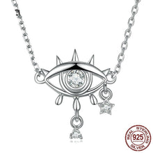 Load image into Gallery viewer, Eye Shaped Evil Eye with Star Charm Silver Necklace - Necklace
