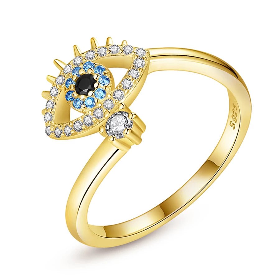 Eye with Lashes Shaped Evil Eye Silver Ring - RingGold