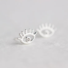 Load image into Gallery viewer, Eyes with Eye Lashes Shaped Silver Evil Eye Earrings - Earrings
